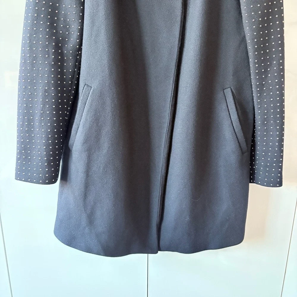 Zara Woman Navy Wool Coat with Studded Sleeves